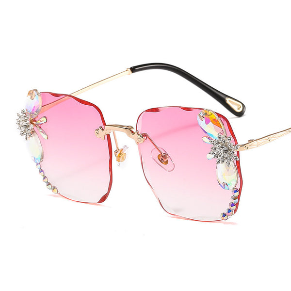 Frameless Trendy Rhinestone Sunglasses, Gradient Luxury Sunglasses Women